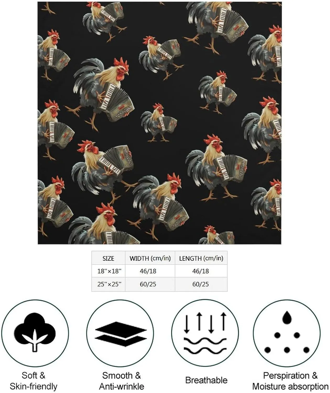 Accordion Chicken Breathable Square Silk Scarf Fashion Pattern Lightweight Neck Hair Head Scarves