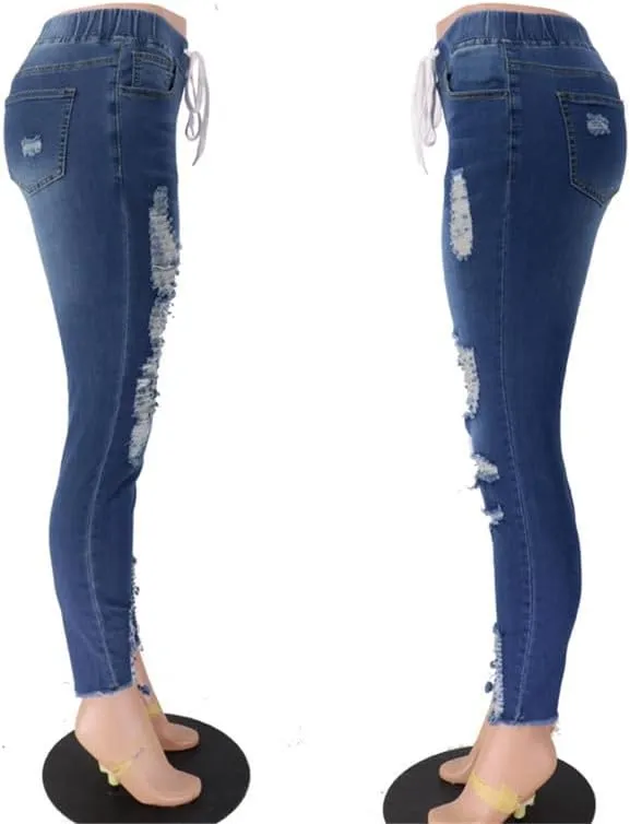 Andongnywell Women's Stretchy Ripped Hole Skinny Jeans Butt Lifting Distressed Denim Pants with Pockets Trousers