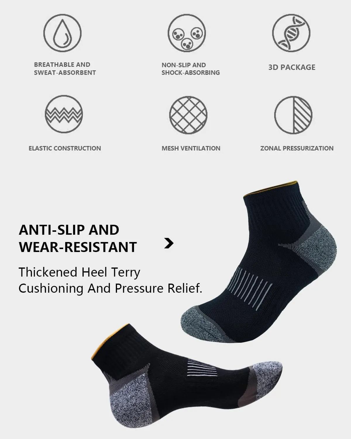 Ankle Socks Running Athletic Socks for Mens Cotton Cushioned Sport Socks 5 Pairs 7-13