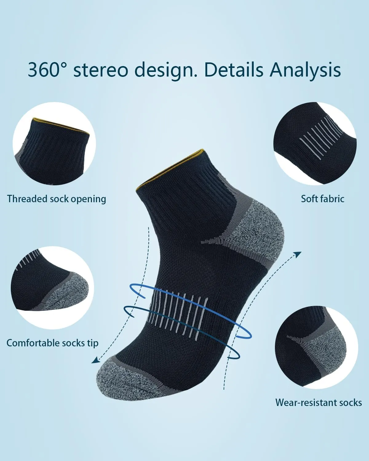 Ankle Socks Running Athletic Socks for Mens Cotton Cushioned Sport Socks 5 Pairs 7-13