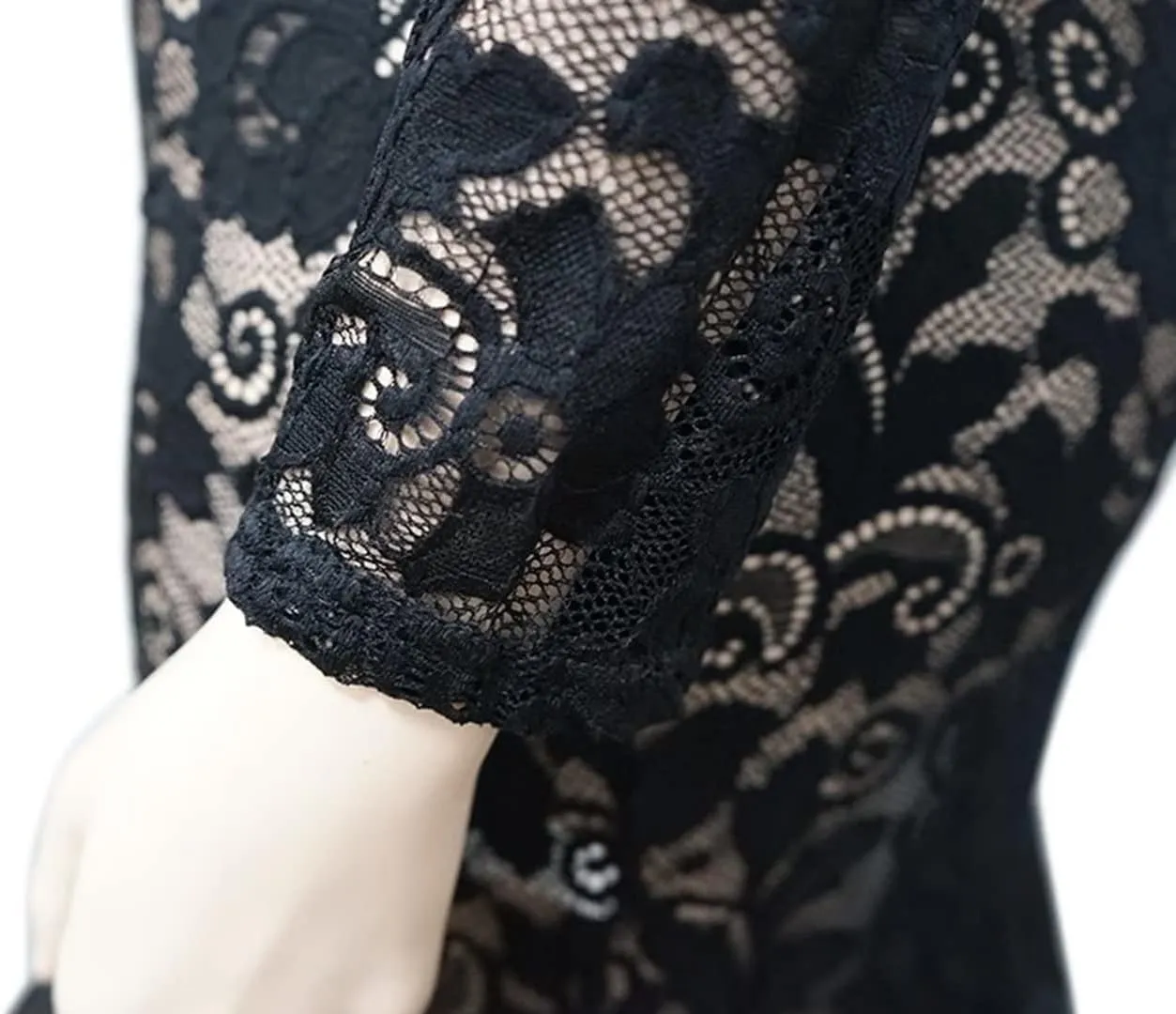 Aro Lora Womens Sexy Lace Long Sleeve See Through Sheer Mesh Ruffle Plus Size Party Bodycon Mermaid Maxi Dress