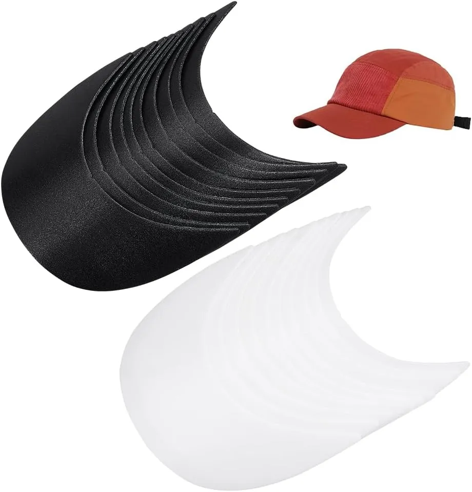 BENECREAT 20pcs 6.1x4.9inch Baseball Cap Visor Insert, White & Black Ball Cap Form Shaper Plastic Hat Brim Baseball Hat Shaper Bump Cap Insert for Craft Sewing Caps Supplies Making