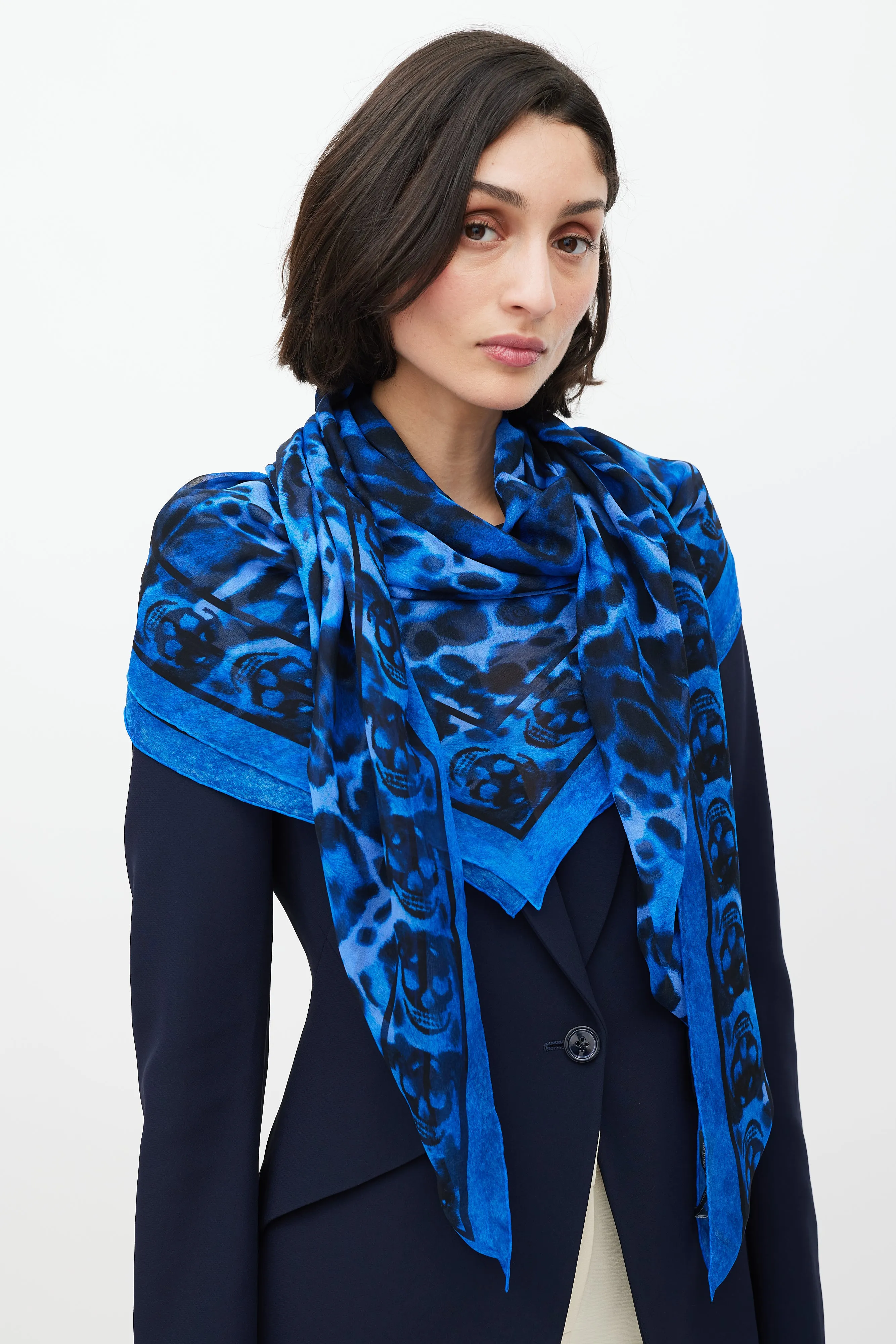 Blue & Black Silk Skull Scarf