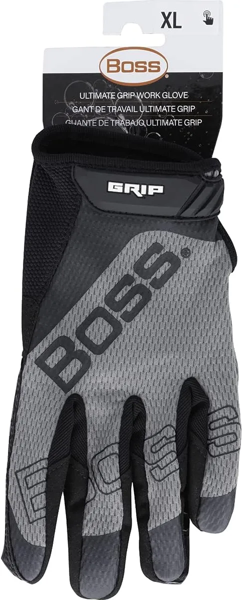 Boss Men's Synthetic Microfiber with Silicone Grip Safety Work Gloves, Mesh Back, Non-slip Grip, Touchscreen, High Dexterity