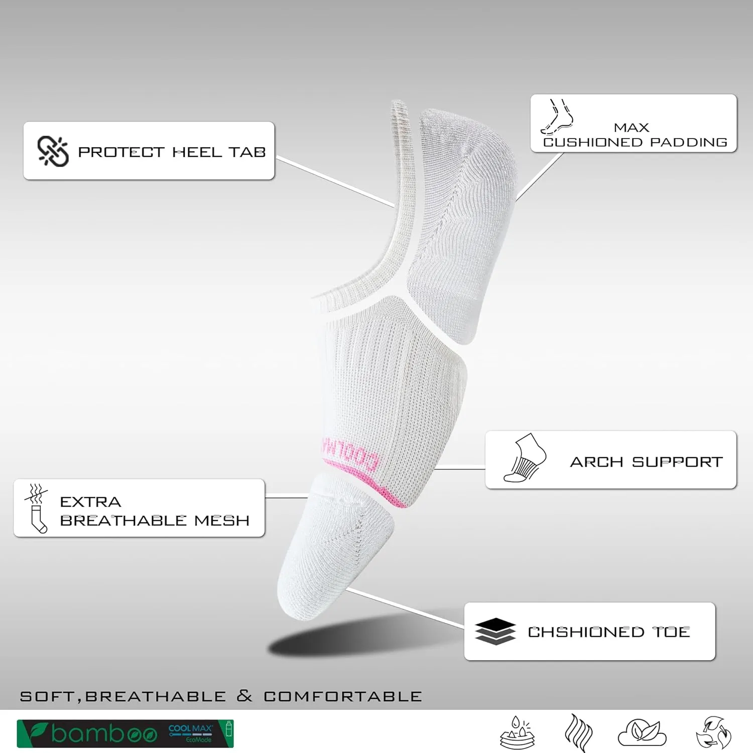 BRISIRA Bamboo Viscose Coolmax Running Golf No Show Socks Women Compression Moisture Wicking Performance Low Cut Tab Athletic
