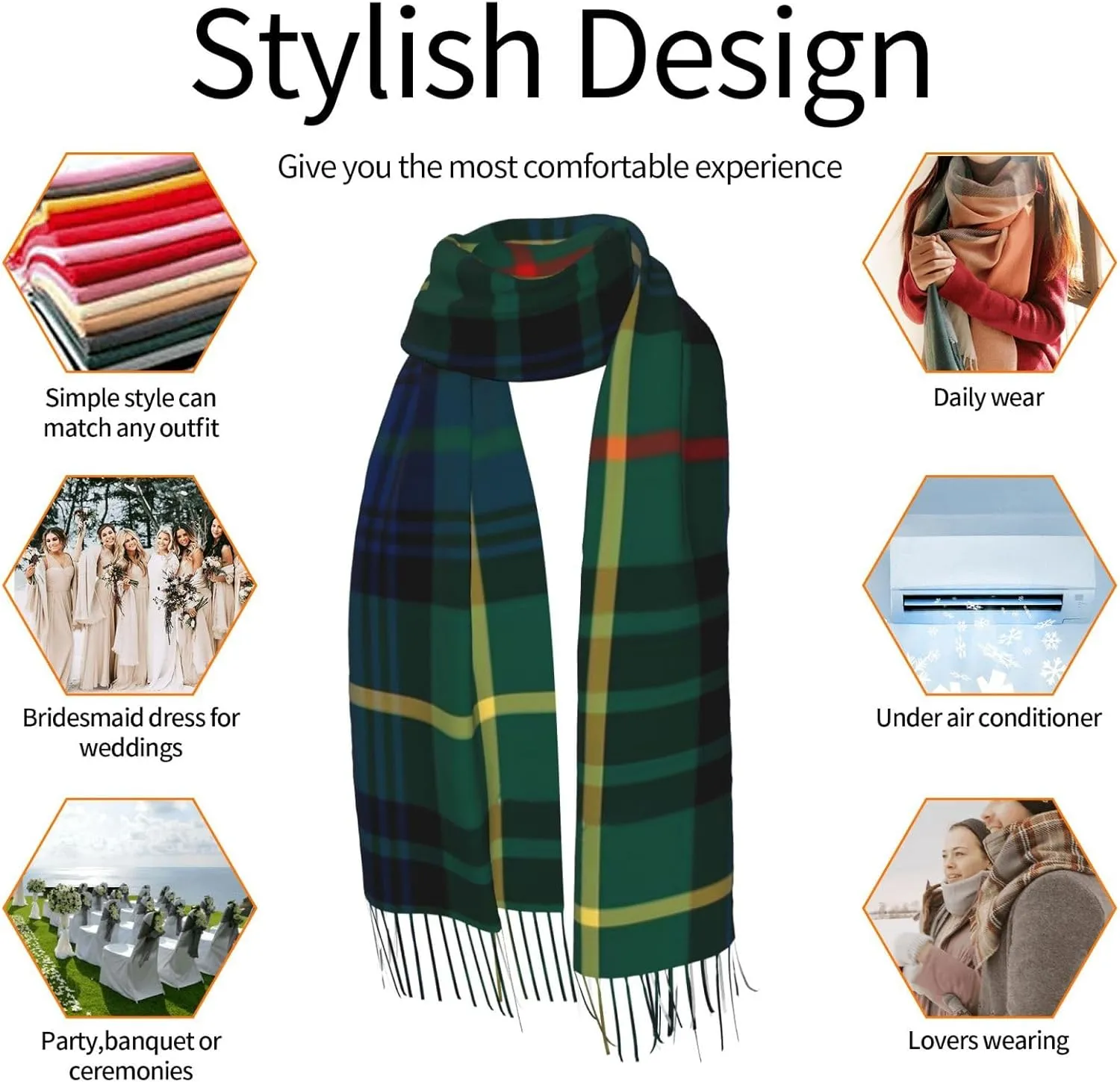 Clan Stewart Hunting Tartan Imitation Cashmere Tassel Scarf Winter Scarf Autumn Softest Classic Warm