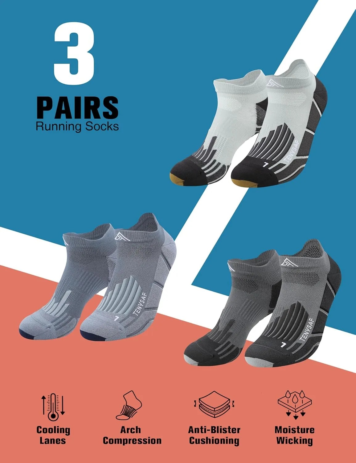 Compression Athletic Running Socks: Ankle Sport Low Cut Socks for Men Women with Cushion for Hiking Basketball