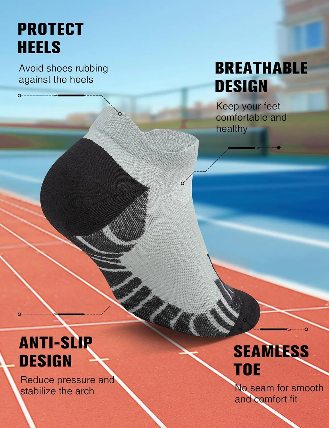 Compression Athletic Running Socks: Ankle Sport Low Cut Socks for Men Women with Cushion for Hiking Basketball