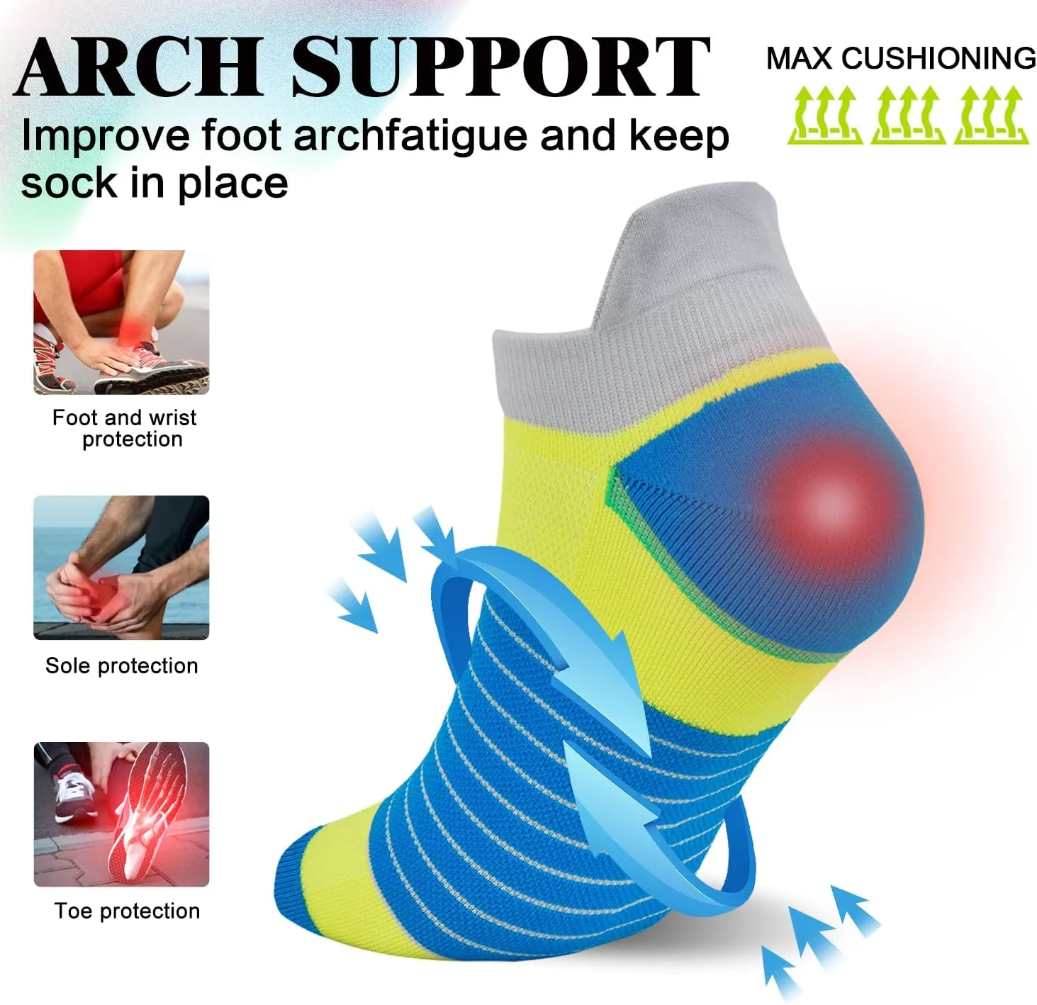 Compression Sport Running Socks For Women Men Seamless Cushion Ankle Socks Plantar Fasciitis Neuropathy Socks 3 Pairs