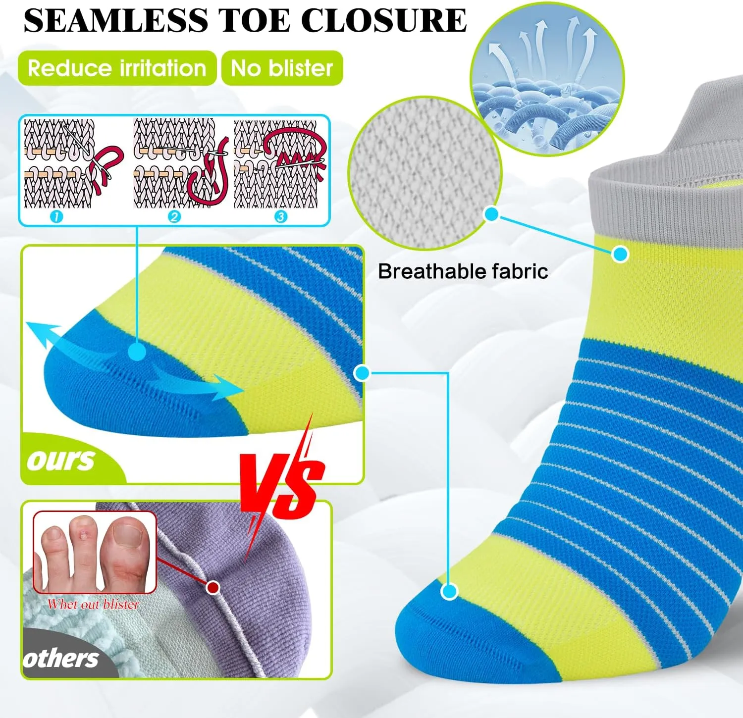 Compression Sport Running Socks For Women Men Seamless Cushion Ankle Socks Plantar Fasciitis Neuropathy Socks 3 Pairs