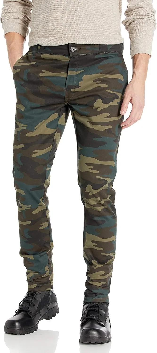 Dickies Men's Skinny Straight Fit Work Pant, Hunter Green Camo v1, 30W X 32L