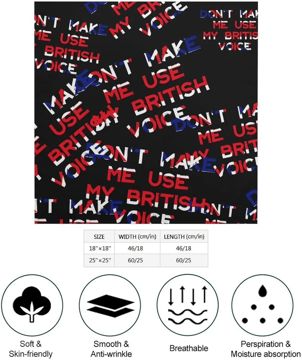 Don't Make Me Use My British Voice Breathable Square Silk Scarf Fashion Pattern Lightweight Neck Hair Head Scarves