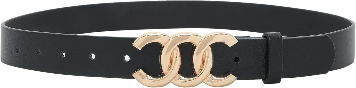 Earnda 2 Pack Women Belts for Jeans Dresses Fashion Gold Buckle Ladies Waist Belt Faux Leather Size up to 41 inch