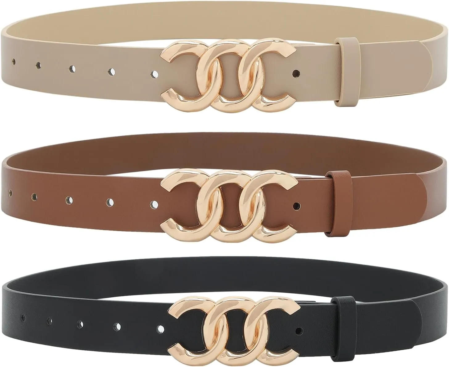 Earnda 2 Pack Women Belts for Jeans Dresses Fashion Gold Buckle Ladies Waist Belt Faux Leather Size up to 41 inch