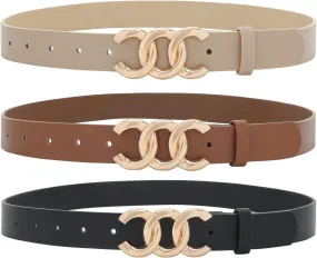 Earnda 2 Pack Women Belts for Jeans Dresses Fashion Gold Buckle Ladies Waist Belt Faux Leather Size up to 41 inch