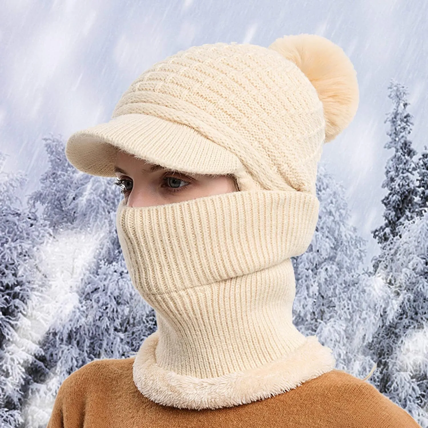 Fashion Winter Warm Set Winter Hats Scarf for Women Men Winter Warm Thick Knit Hat Scarf Set Fleece Caps Neck Scarves