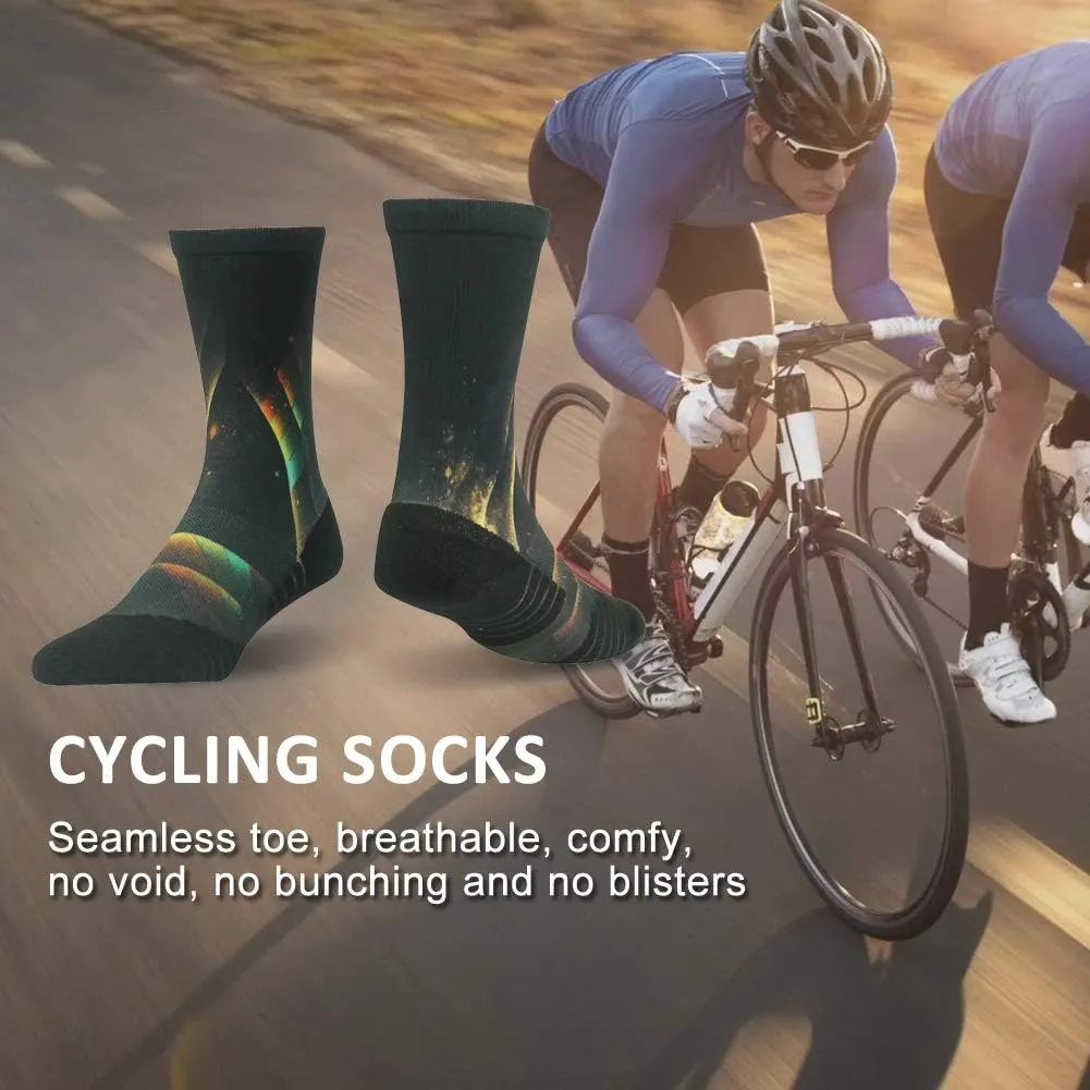 HUSO Cycling Socks for Men Women, Novelty Bike Socks Fun Running Basketball Athletic Crew Socks 3, 4, 7 Pairs