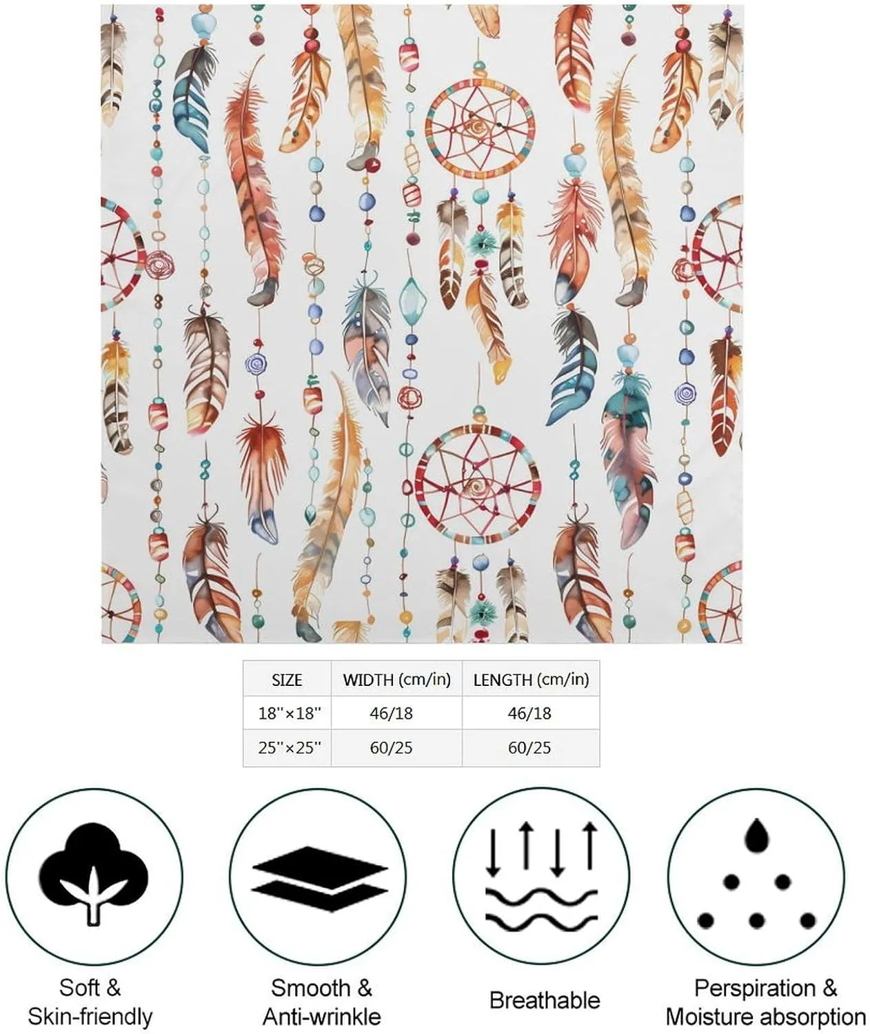 Indian Dream Catcher Crystal Feather Breathable Square Silk Scarf Fashion Pattern Lightweight Neck Hair Head Scarves