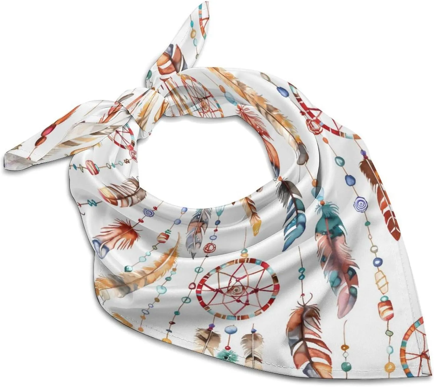 Indian Dream Catcher Crystal Feather Breathable Square Silk Scarf Fashion Pattern Lightweight Neck Hair Head Scarves