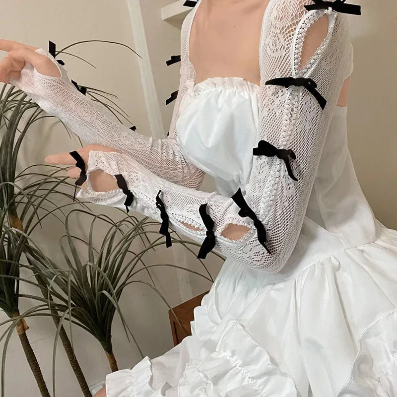 Kawaii Lolita Bow Fingerless Gloves