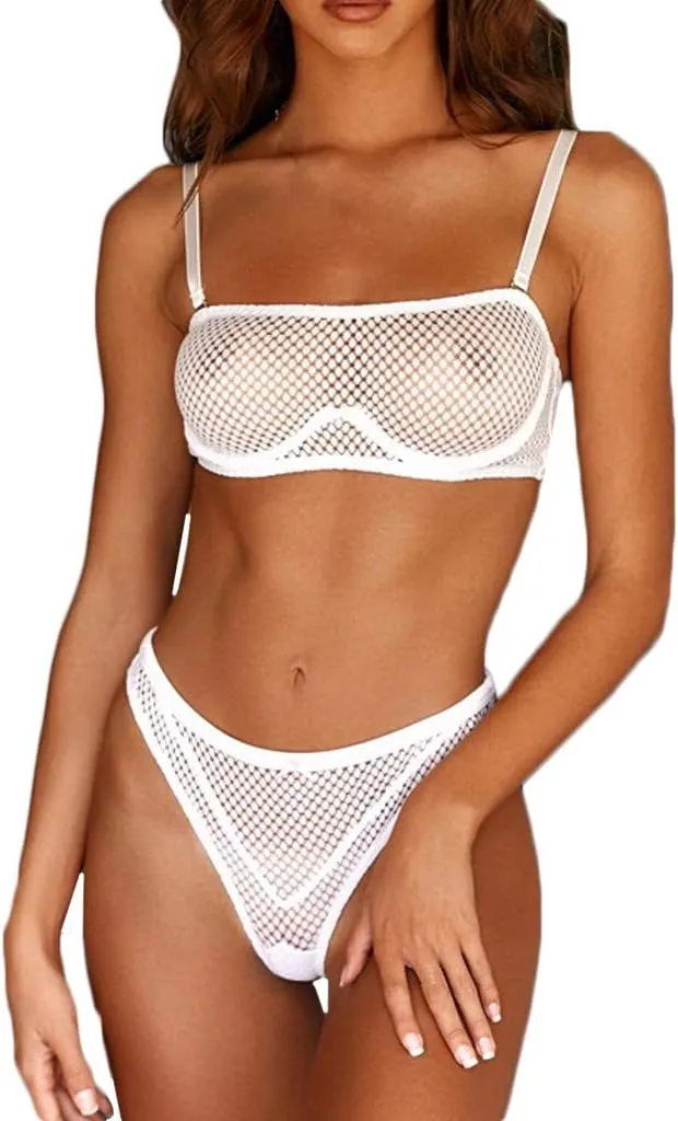 Lingerie Set for Women Brief Bralette Sexy Wire Lace Bodysuit