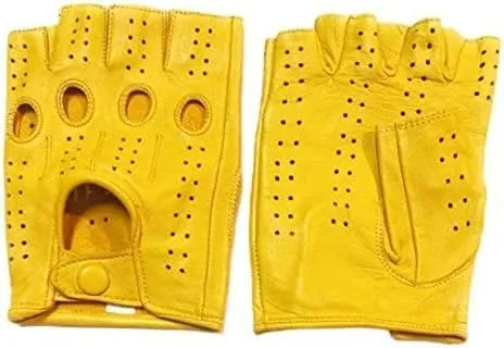 Men's Genuine Sheep Leather Half Finger Driving Cycling Motorbike Exercise and Fitness Fingerless Unlined Gloves