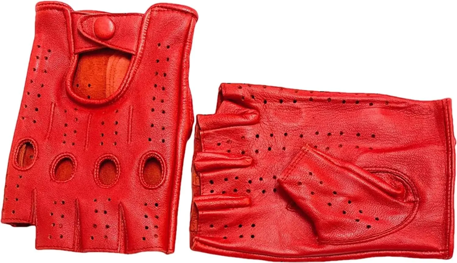 Men's Genuine Sheep Leather Half Finger Driving Cycling Motorbike Exercise and Fitness Fingerless Unlined Gloves