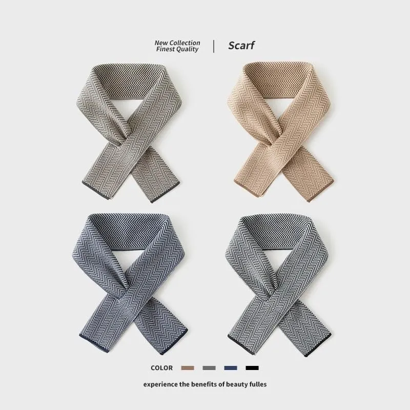 Men's Knit Scarf Cold Weather Scarves Neck Wrap Cosy Soft Winter Men Soft Classic Plaid Short Scarves Gifts For Men(DARK BLUE)