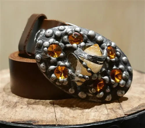 Mikal Winn Fire Crystal Buckle and Brown Belt