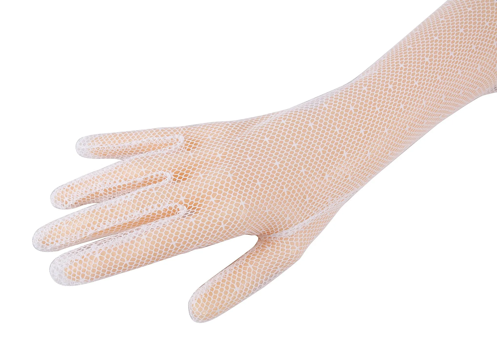 MIU MIU White Mesh Star Mid Arm Gloves-