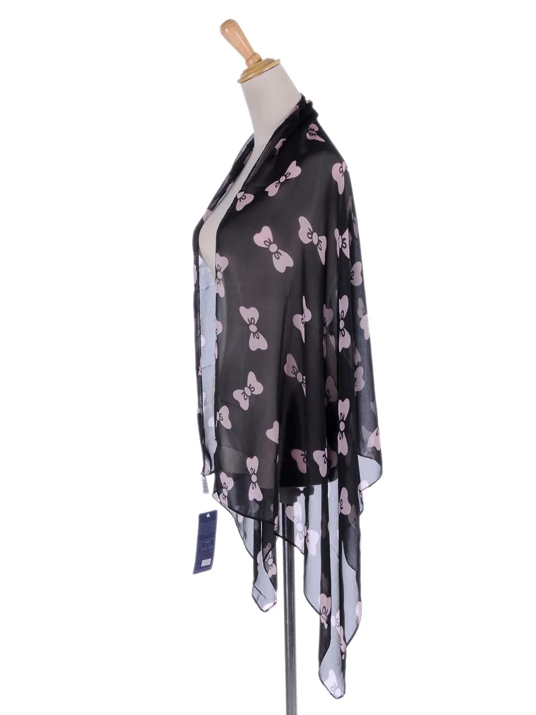 Retro Black And Pink Ribbon Bow Semi Sheer Scarf
