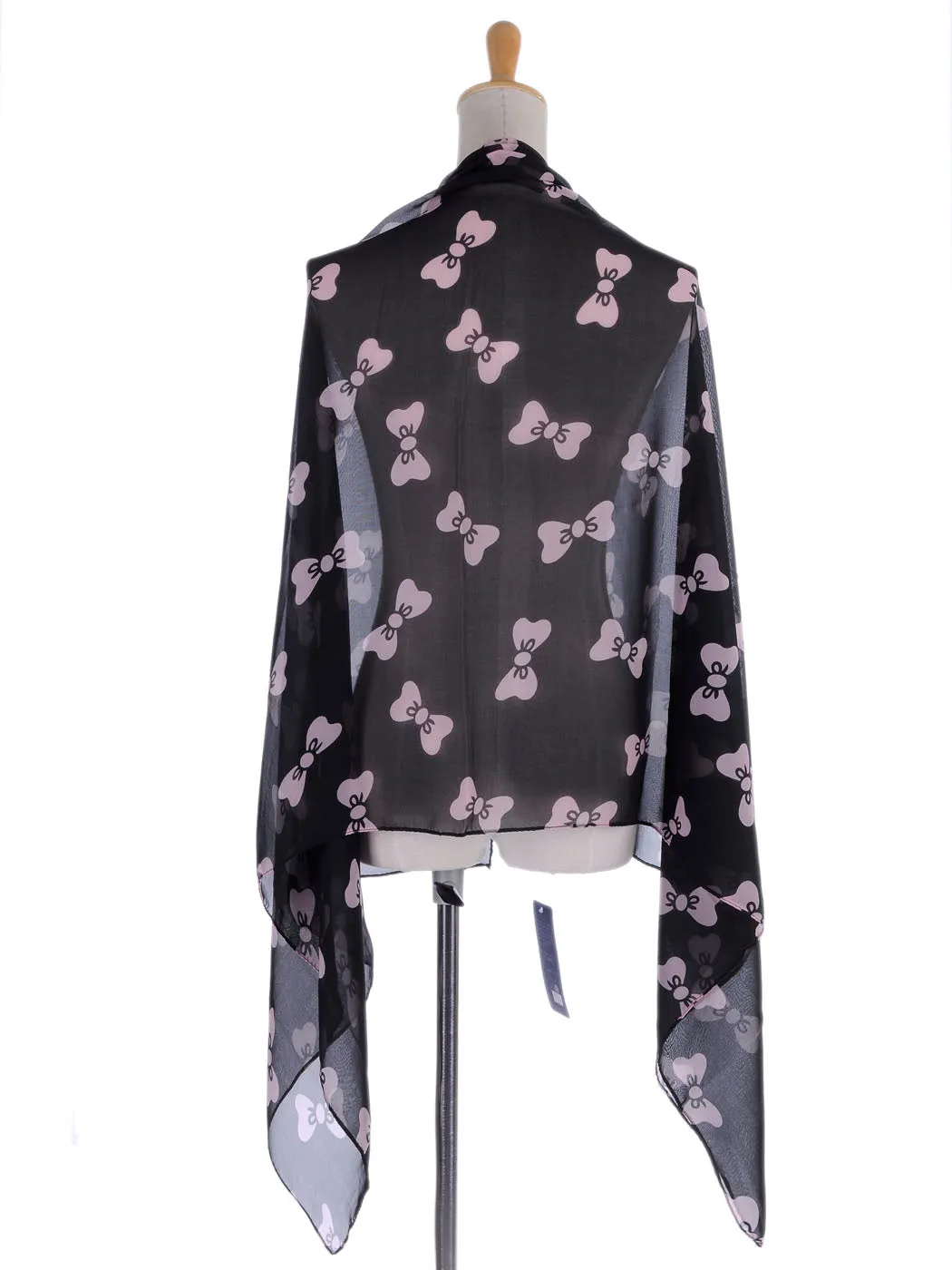 Retro Black And Pink Ribbon Bow Semi Sheer Scarf