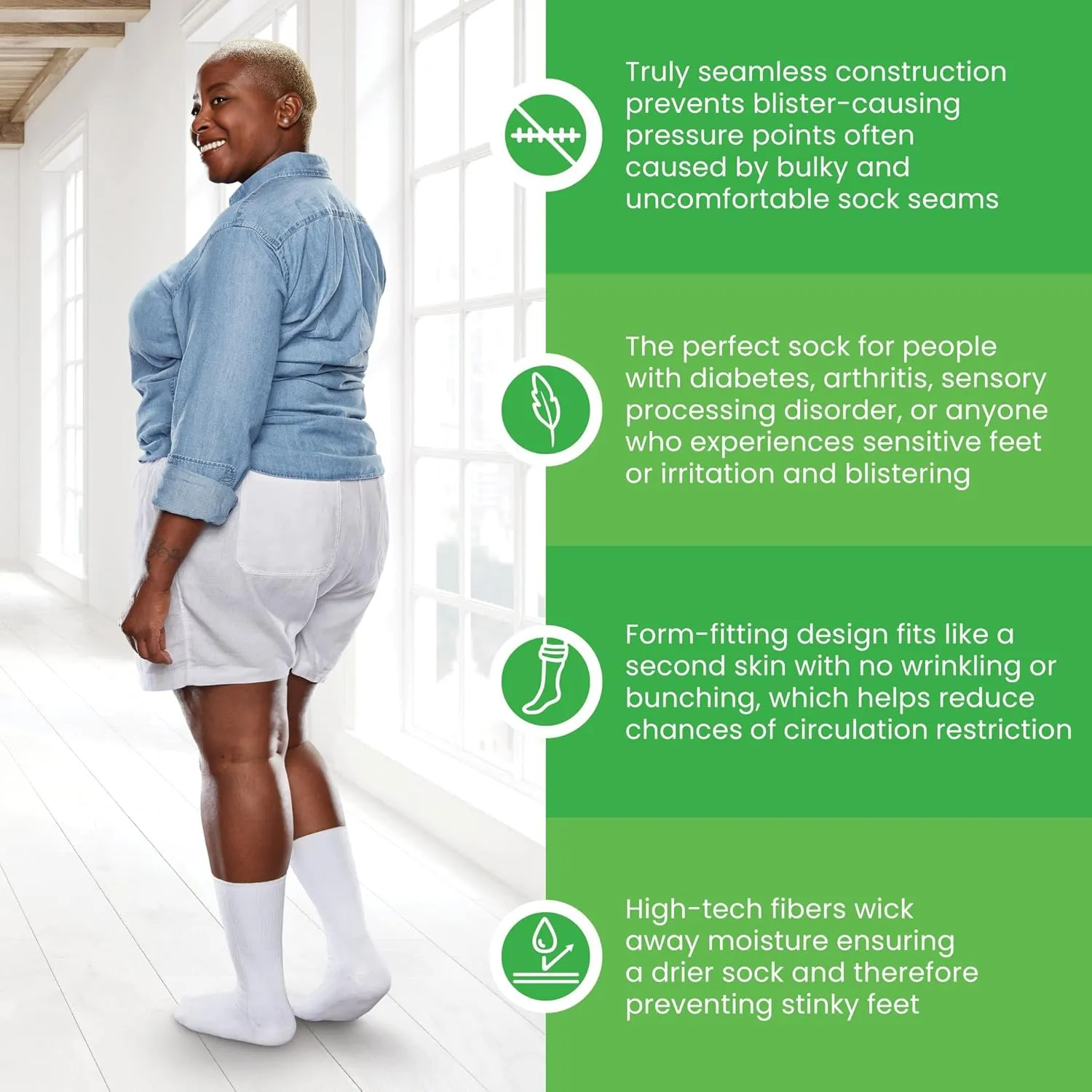 Seamless Diabetic Crew Socks, 3 Pack (6 Count)