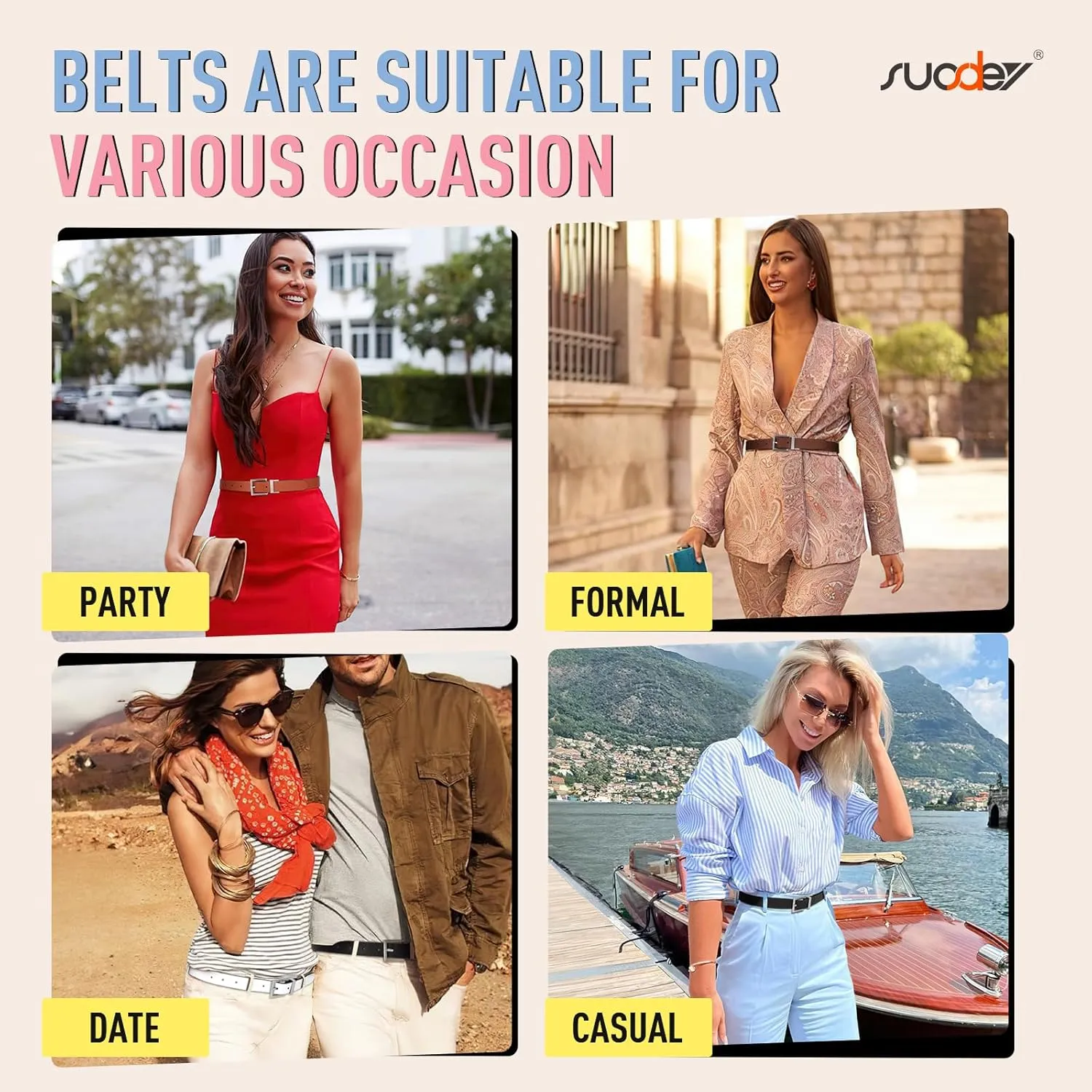 SUOSDEY Women Reversible Leather Belt with Rotating Pin Buckle for Jeans Pants Dresses, Fashion Ladies Waist Belt
