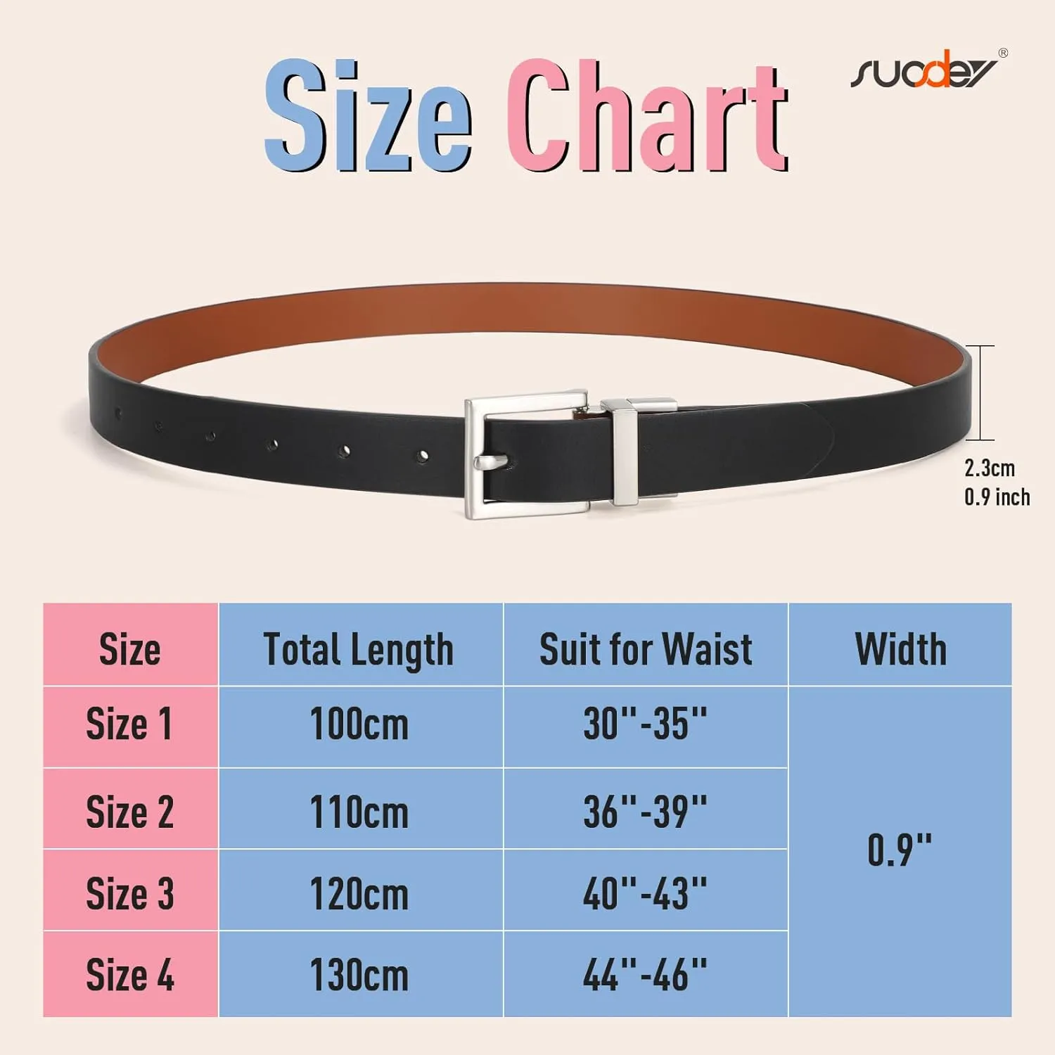 SUOSDEY Women Reversible Leather Belt with Rotating Pin Buckle for Jeans Pants Dresses, Fashion Ladies Waist Belt