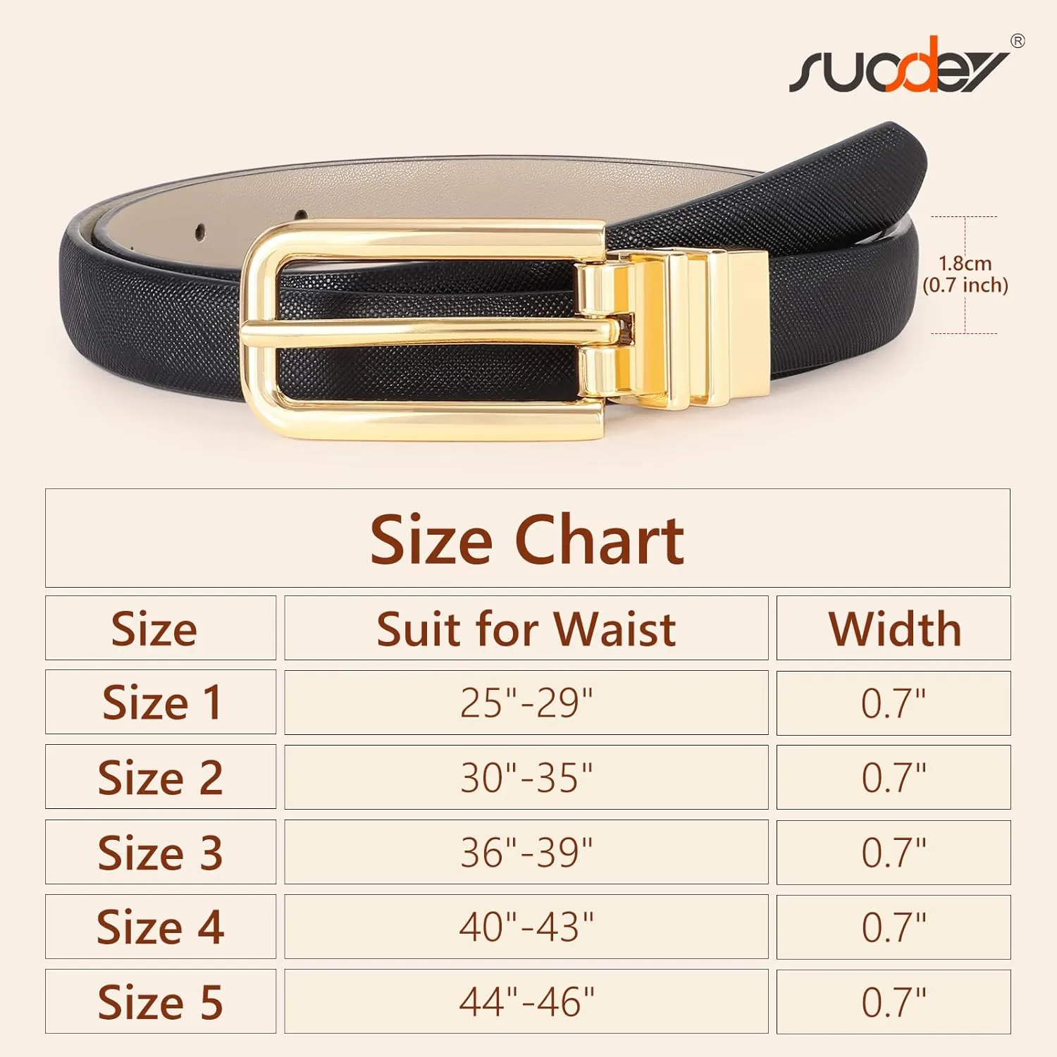 SUOSDEY Women Reversible Leather Belt with Rotating Pin Buckle for Jeans Pants Dresses, Fashion Ladies Waist Belt