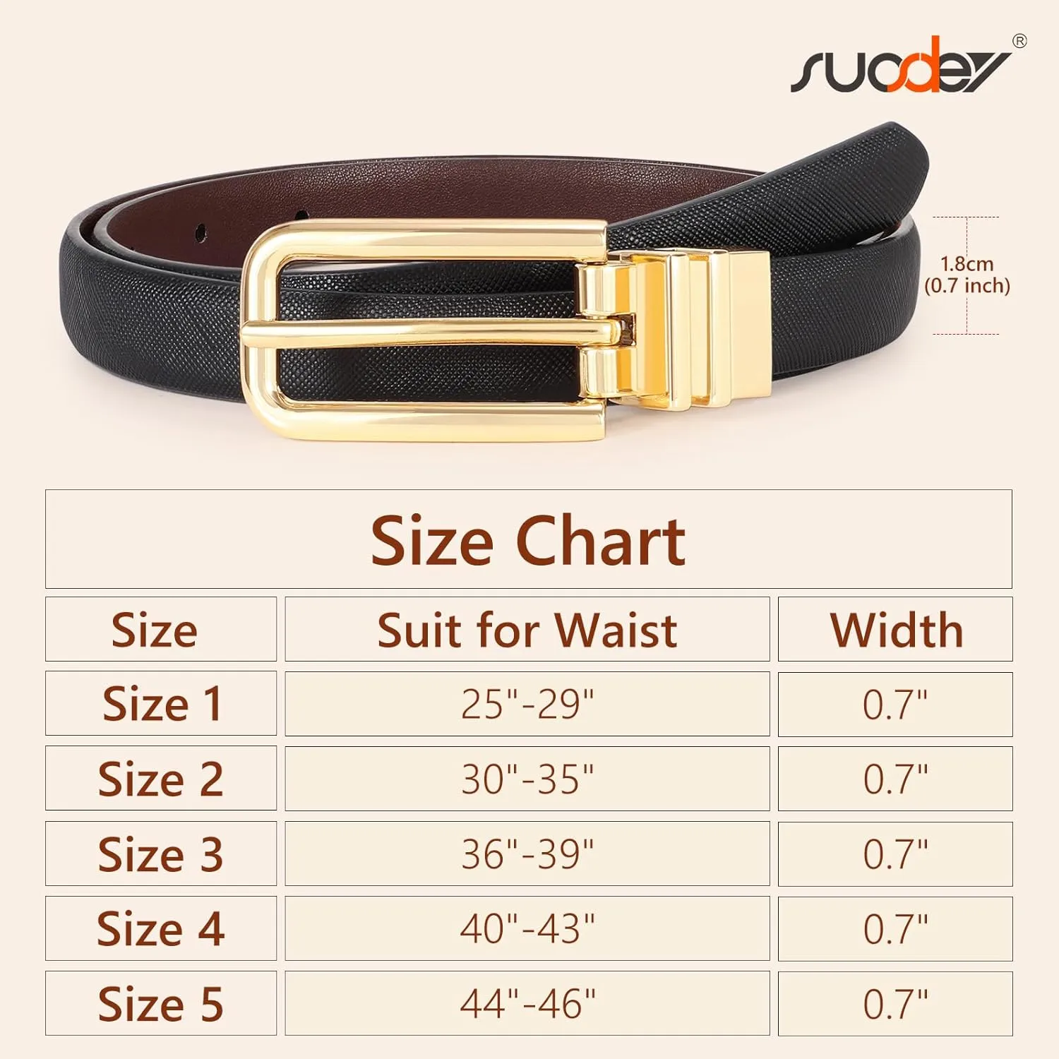 SUOSDEY Women Reversible Leather Belt with Rotating Pin Buckle for Jeans Pants Dresses, Fashion Ladies Waist Belt