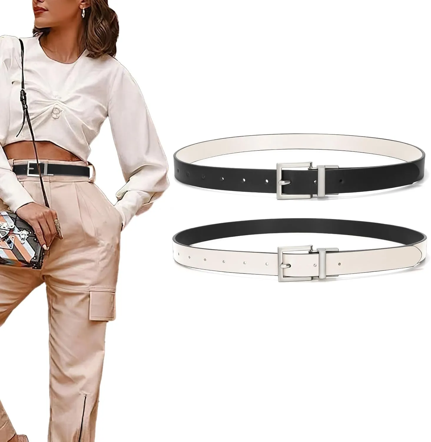 SUOSDEY Women Reversible Leather Belt with Rotating Pin Buckle for Jeans Pants Dresses, Fashion Ladies Waist Belt