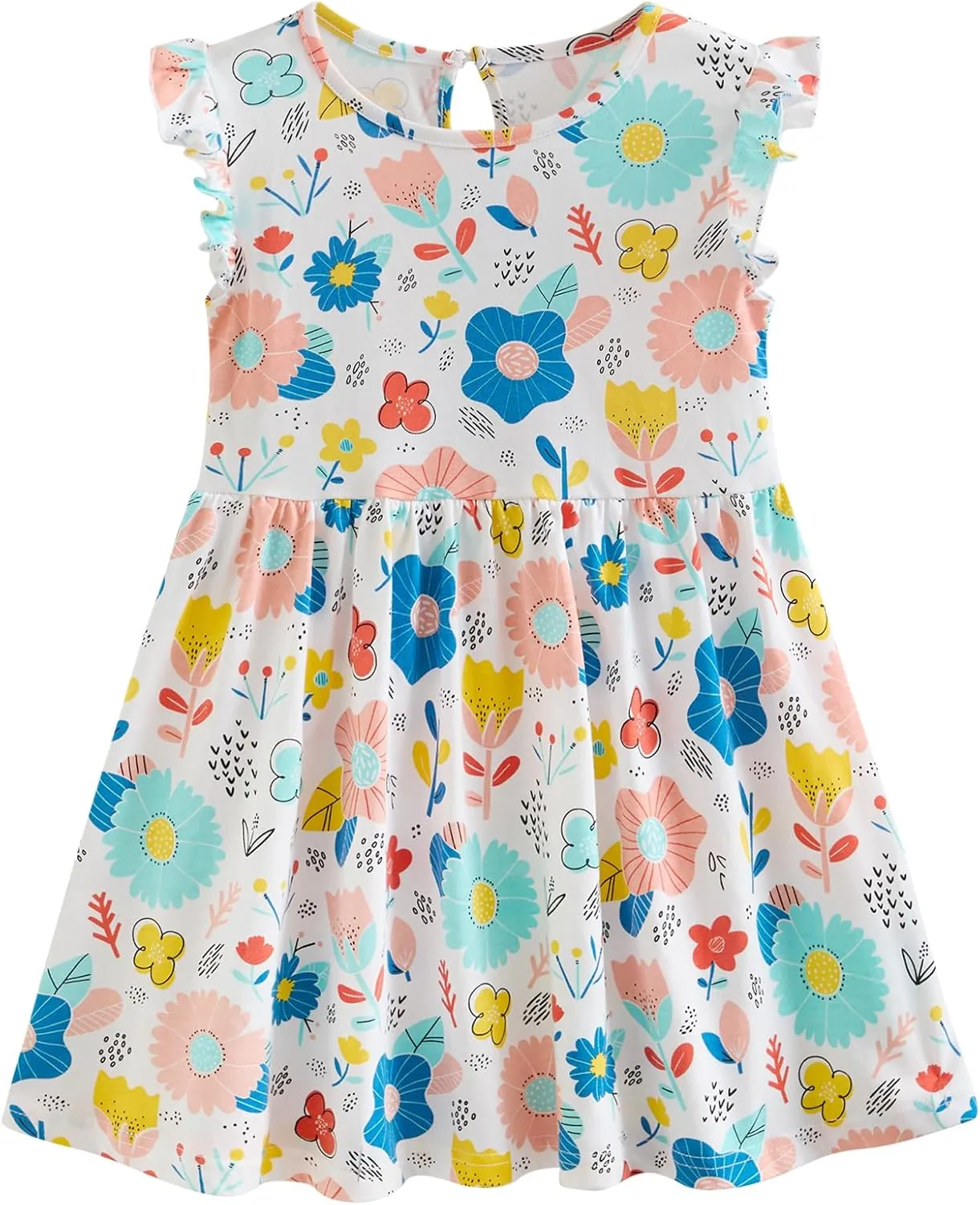 Toddler Girls Dress Ruffle Sleeve Casual Print Dresses Kids Summer Clothes 3-8 Years