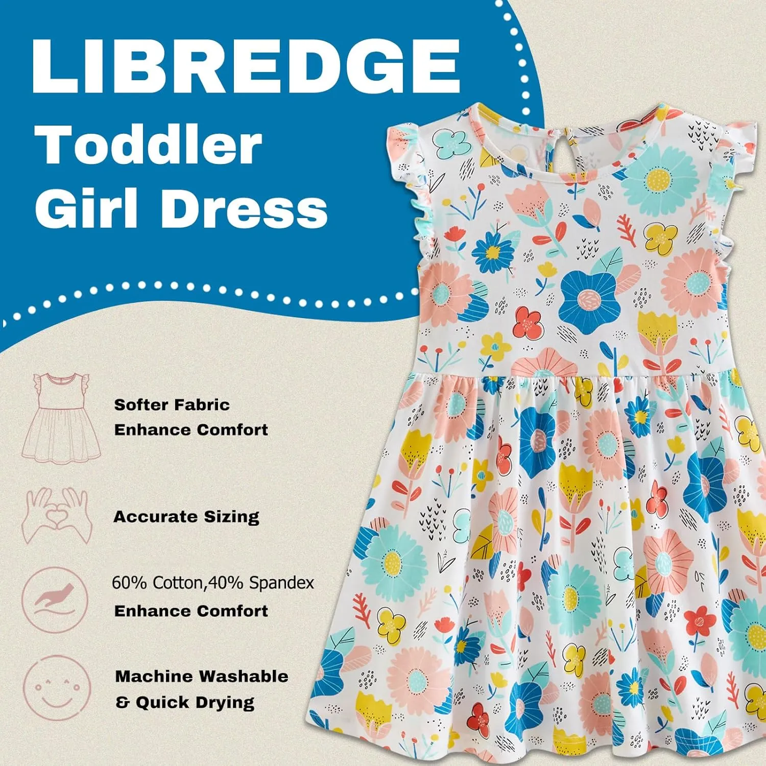 Toddler Girls Dress Ruffle Sleeve Casual Print Dresses Kids Summer Clothes 3-8 Years