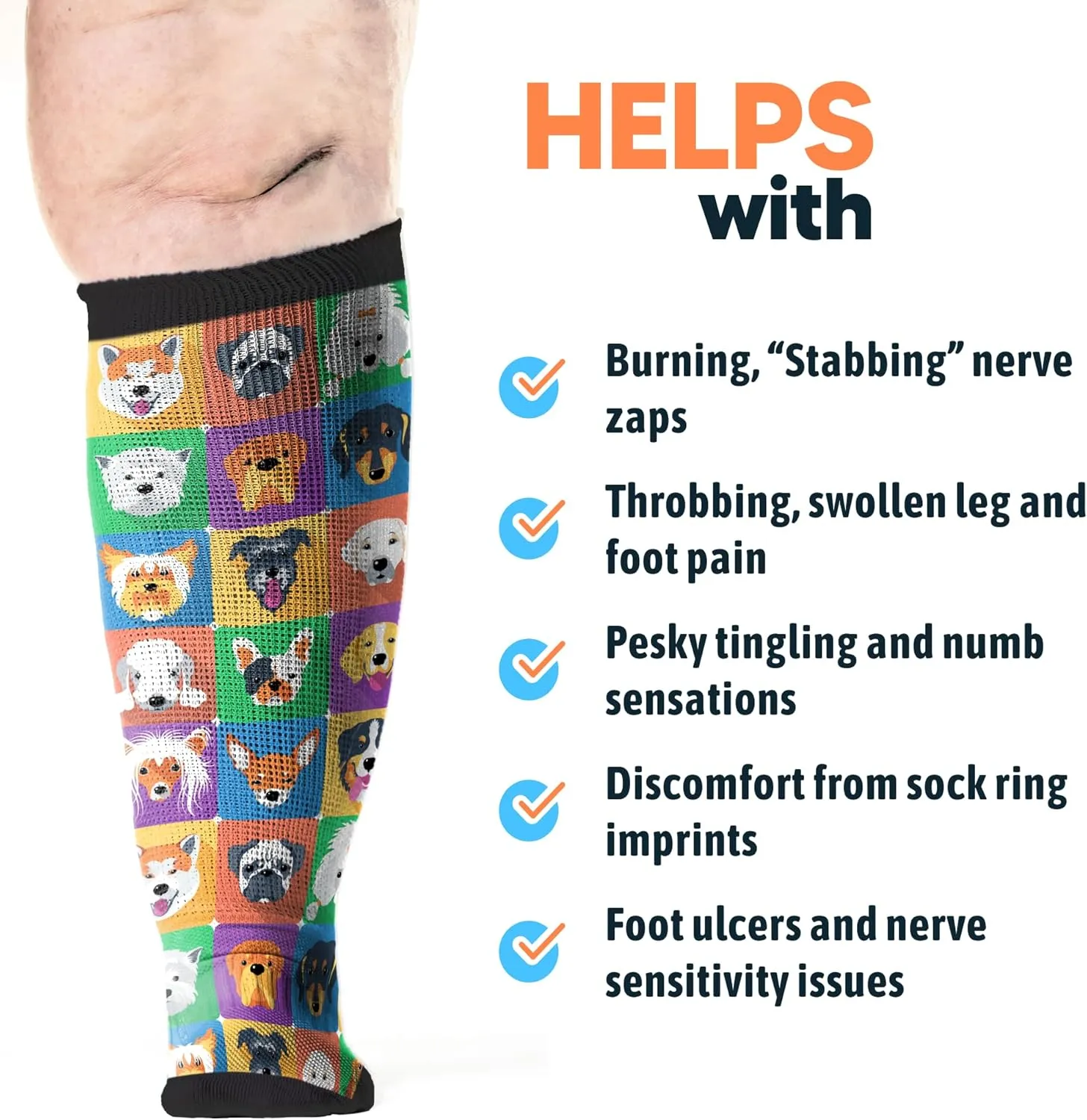 Viasox EasyStretch Diabetic Socks for Men & Women, Non Binding Top, Seamless Toe, Loose Fit, 4 Pack, Paws & Petals