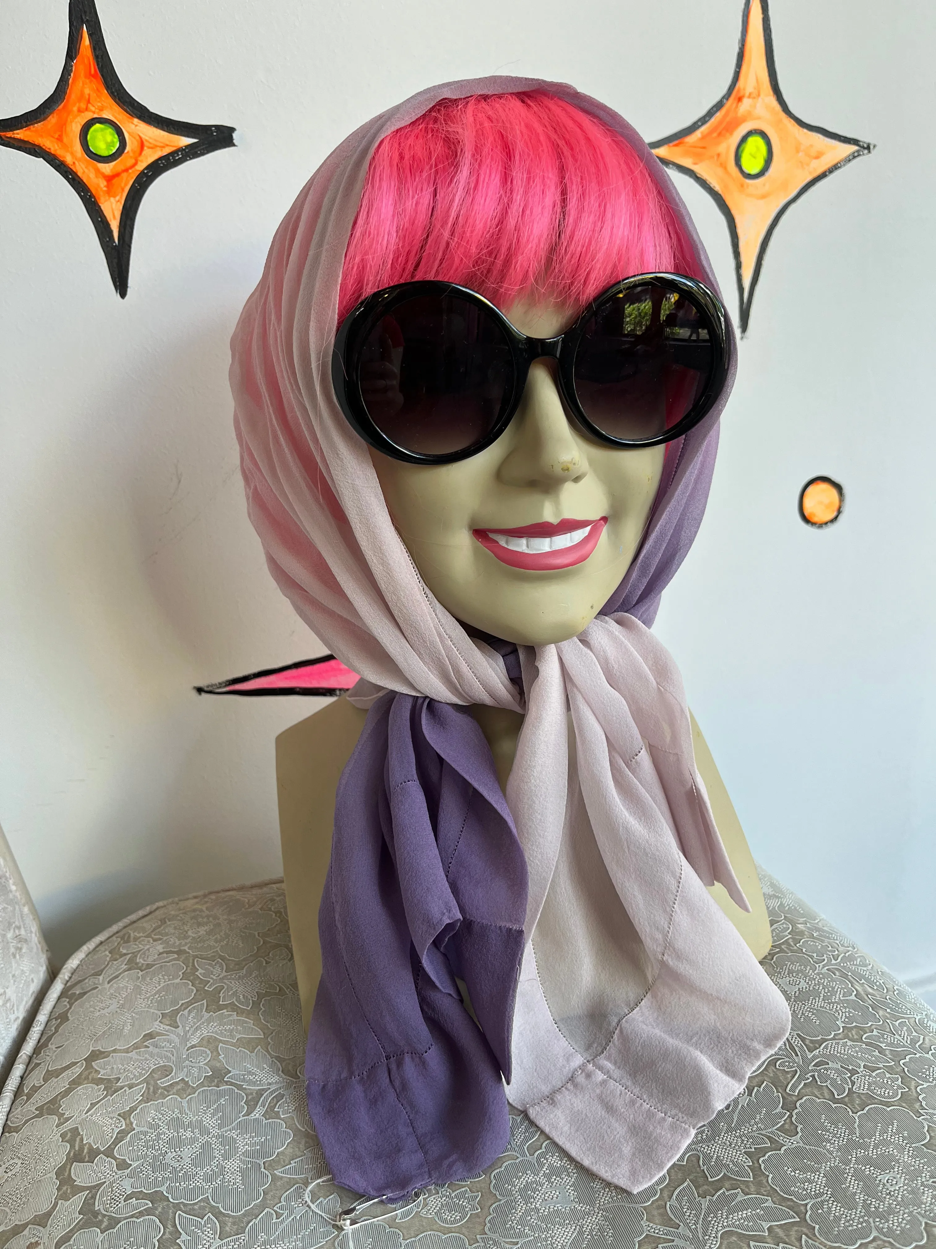 Vintage | Sheer Purple Ombre Silk Scarf | Neck Tie | Hair Scarf