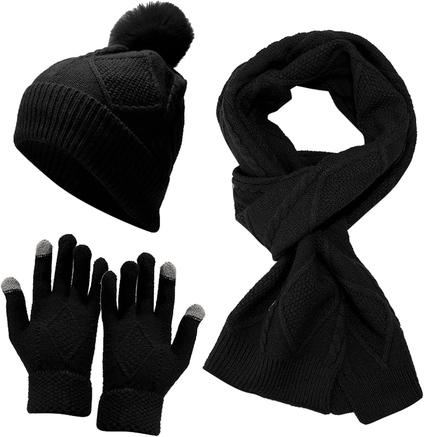 Warm Knit Scarf Gloves Winter Cycling Men Adult Skiing Hat Sets Hat Women Windproof Knitted Baseball Caps for Vacation