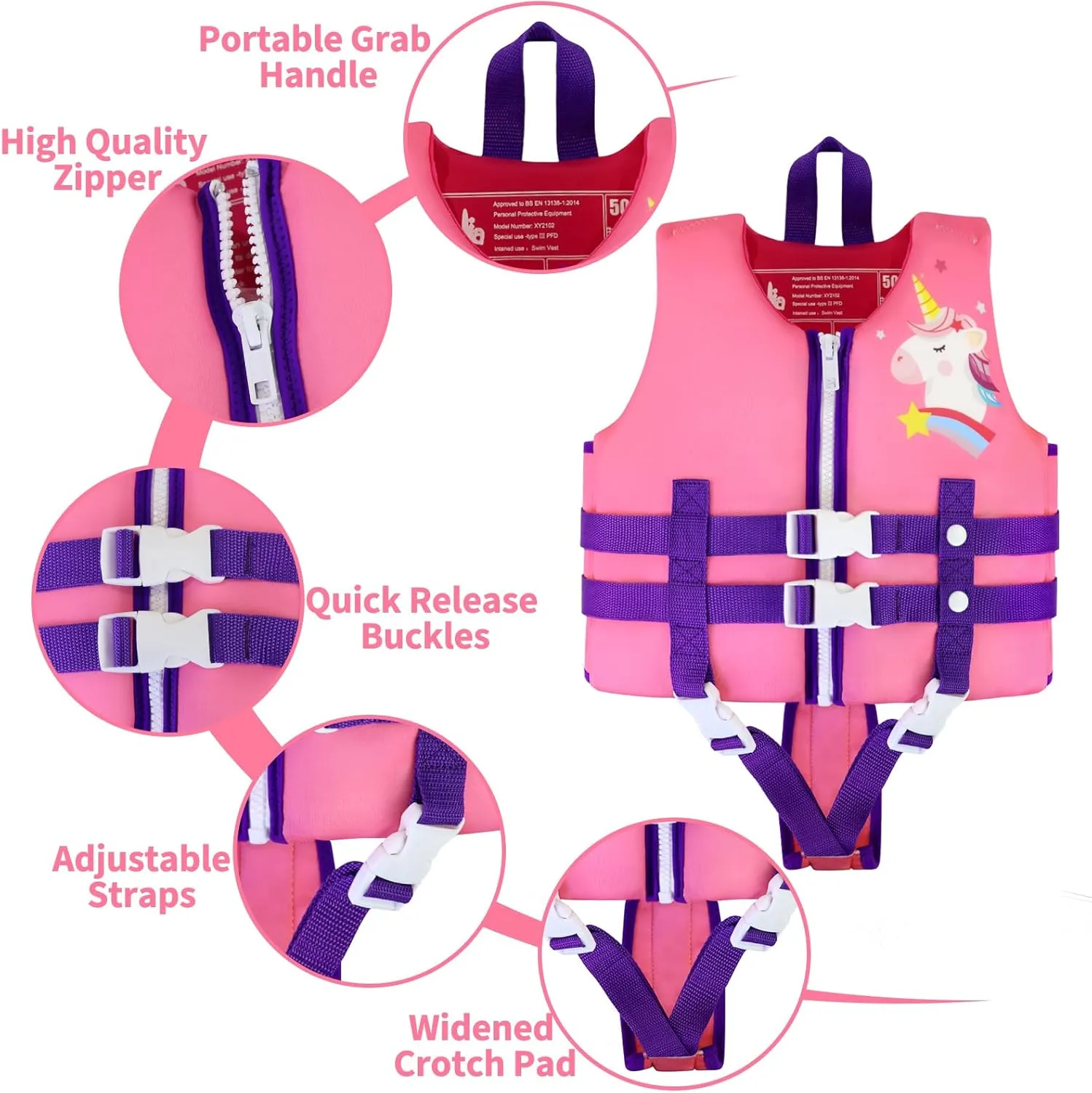 Wenlia Kids Swim Vest, Childrens Swimming Float Jacket Neoprene Swimsuit, Girls Boys Float Vest Buoyancy Swimwear for Learn to Swim/3-8Years/29-57KG