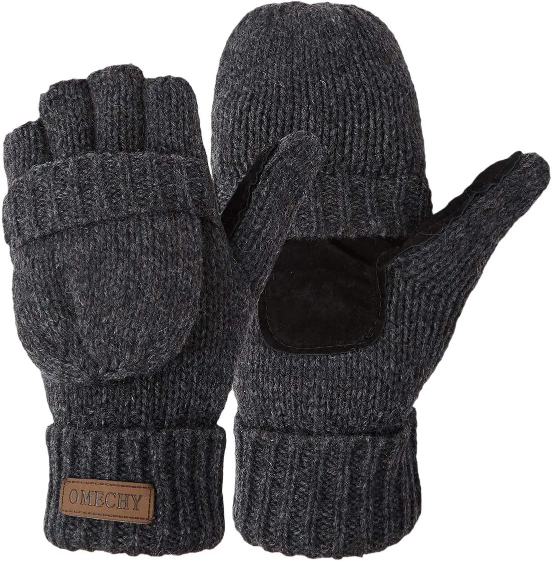Winter Knitted Fingerless Wool Gloves Thermal Insulation Warm Convertible Mittens Flap Cover for Men Women