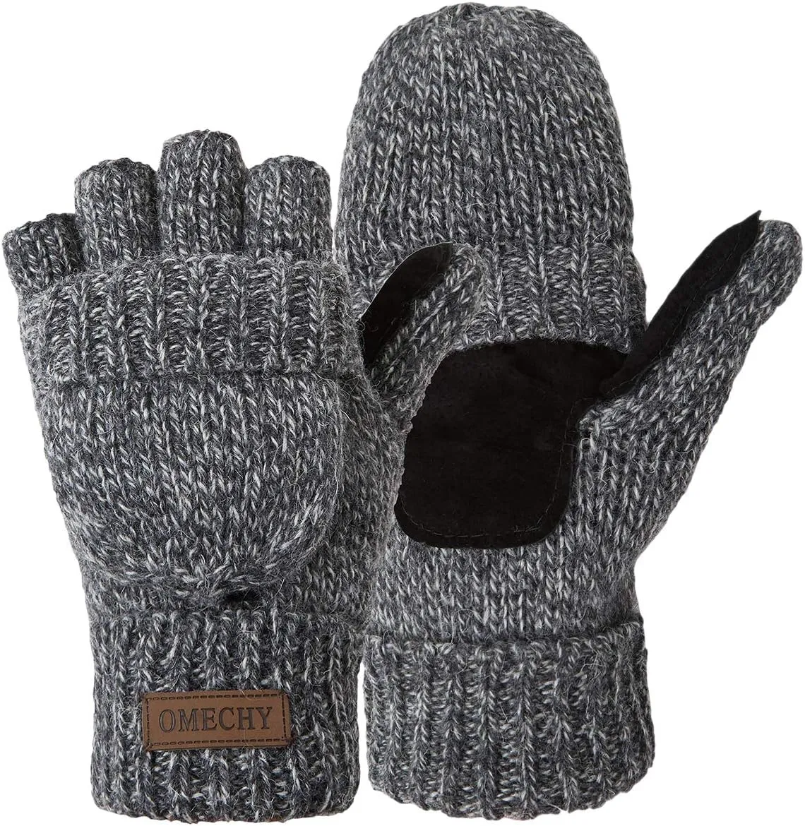 Winter Knitted Fingerless Wool Gloves Thermal Insulation Warm Convertible Mittens Flap Cover for Men Women