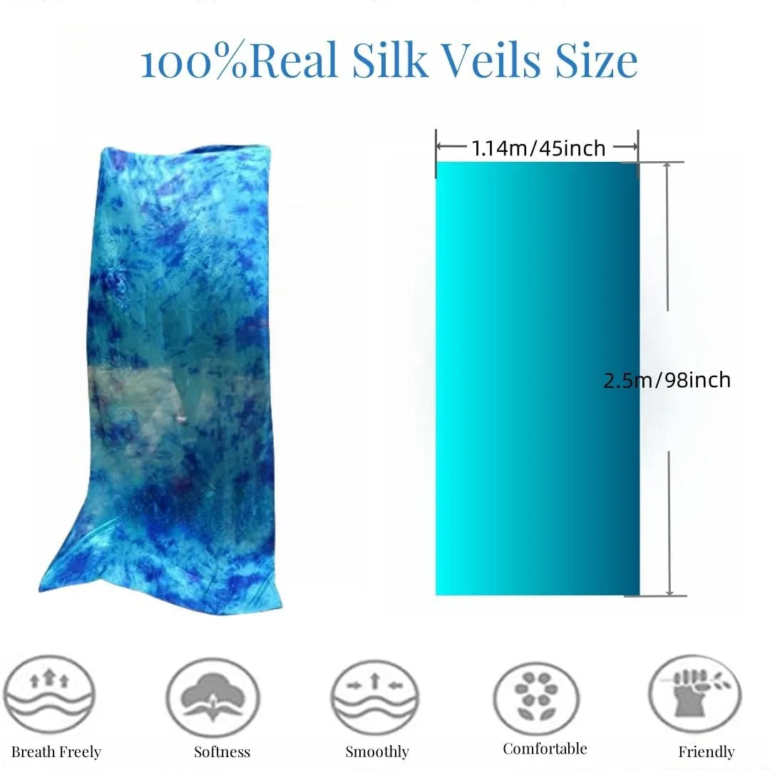 Women 100% Silk Veils for Belly Dance Gradual Colors Worship Beach Scarves Shawls Veil Wraps Lightweight 98 * 45