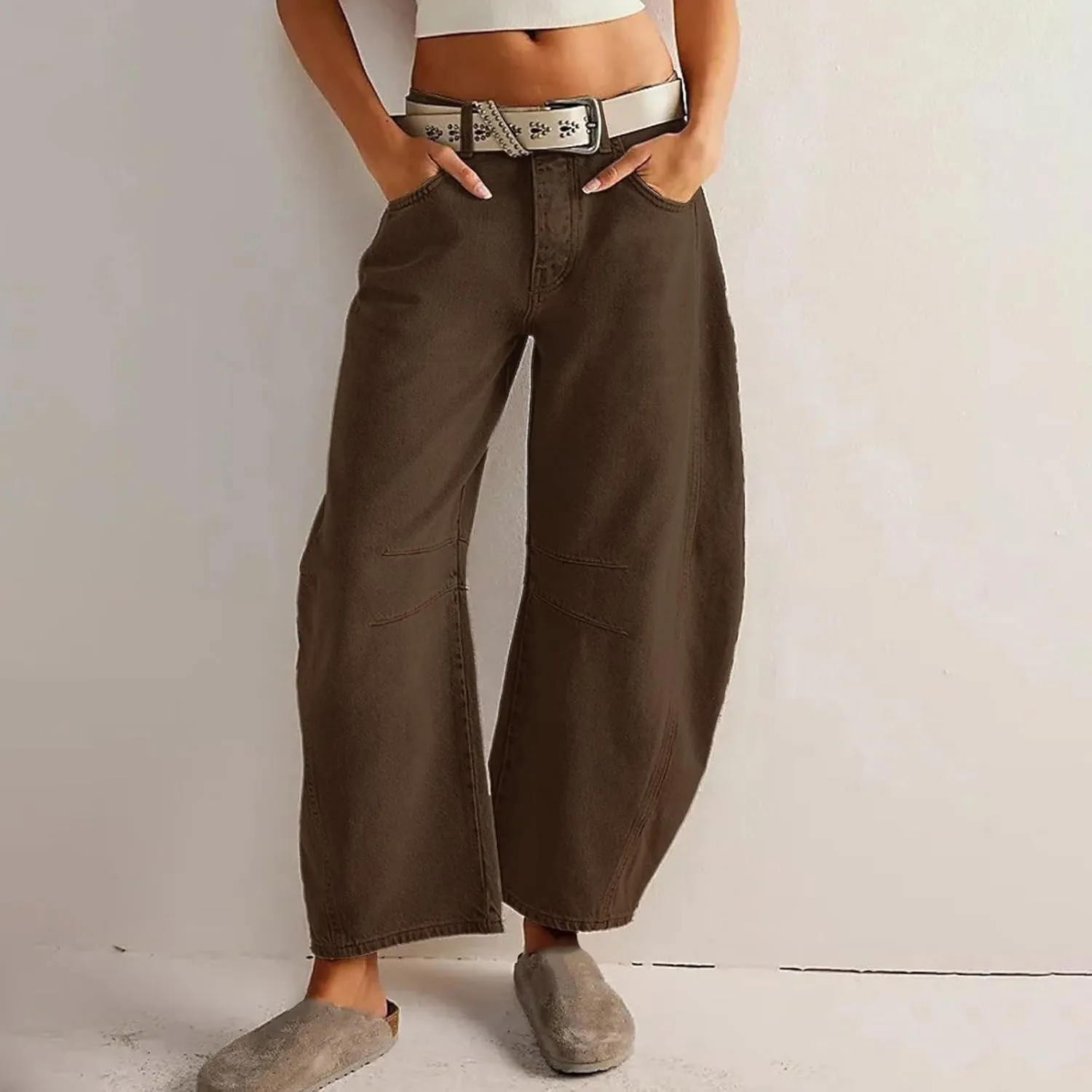 Women's Barrel Jeans for Women Wide Leg Mid Rise Stretchy Loose Denim Ankle Pants Y2k Baggy Boyfriend Jeans