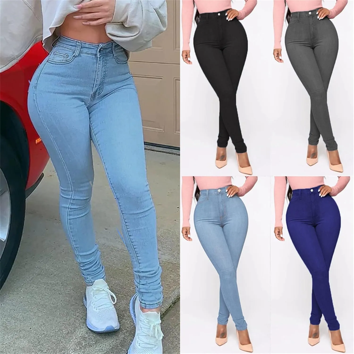 Women's High Waist Butt-Lifting Skinny Jeans Juniors Slim Fit Tapered Jean Casual Comfort Pencil Jeggings Denim Pants (Small,Light Blue)
