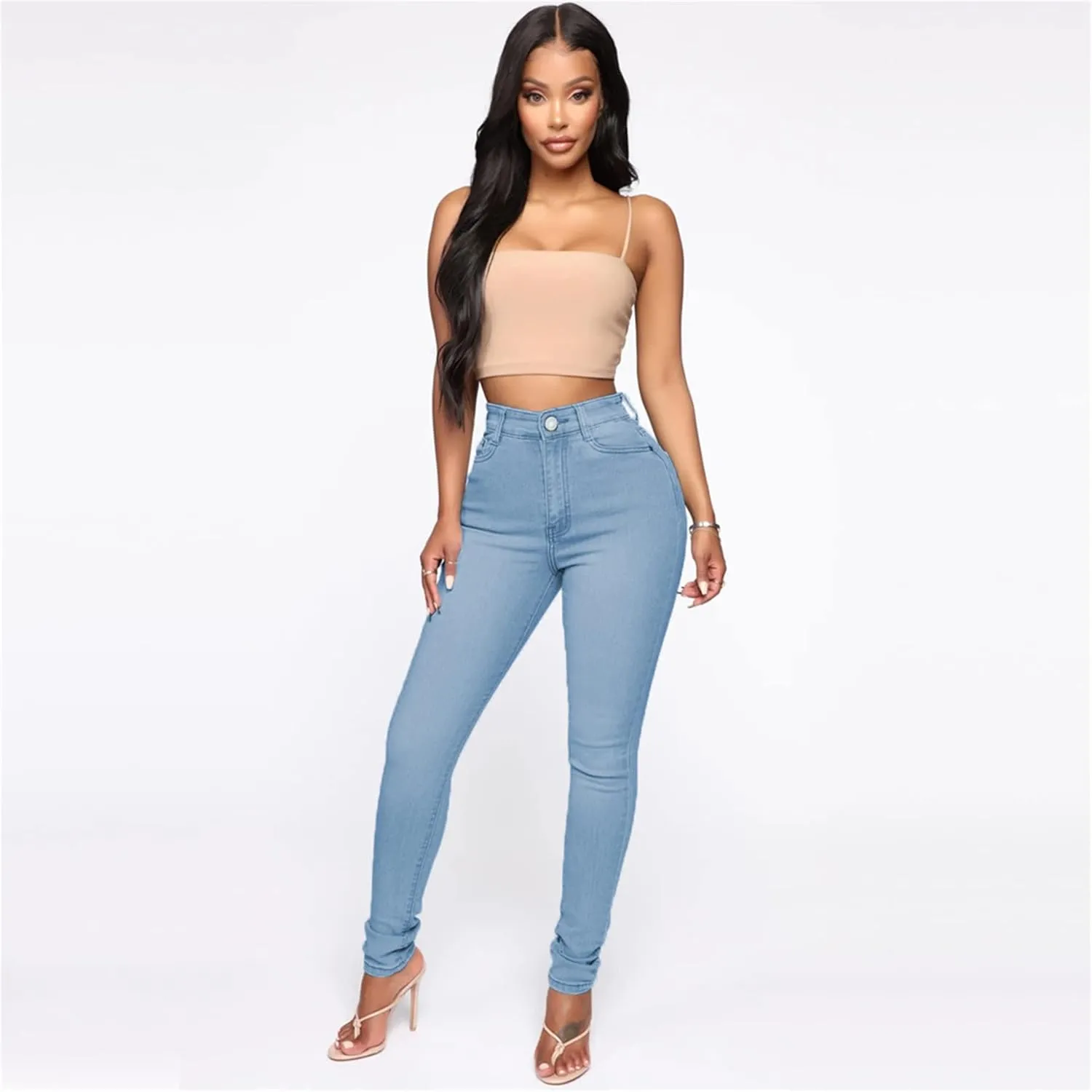 Women's High Waist Butt-Lifting Skinny Jeans Juniors Slim Fit Tapered Jean Casual Comfort Pencil Jeggings Denim Pants (Small,Light Blue)